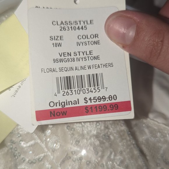 floral sequin feathered wedding dress Galina Signature size 18w - Picture 7 of 9